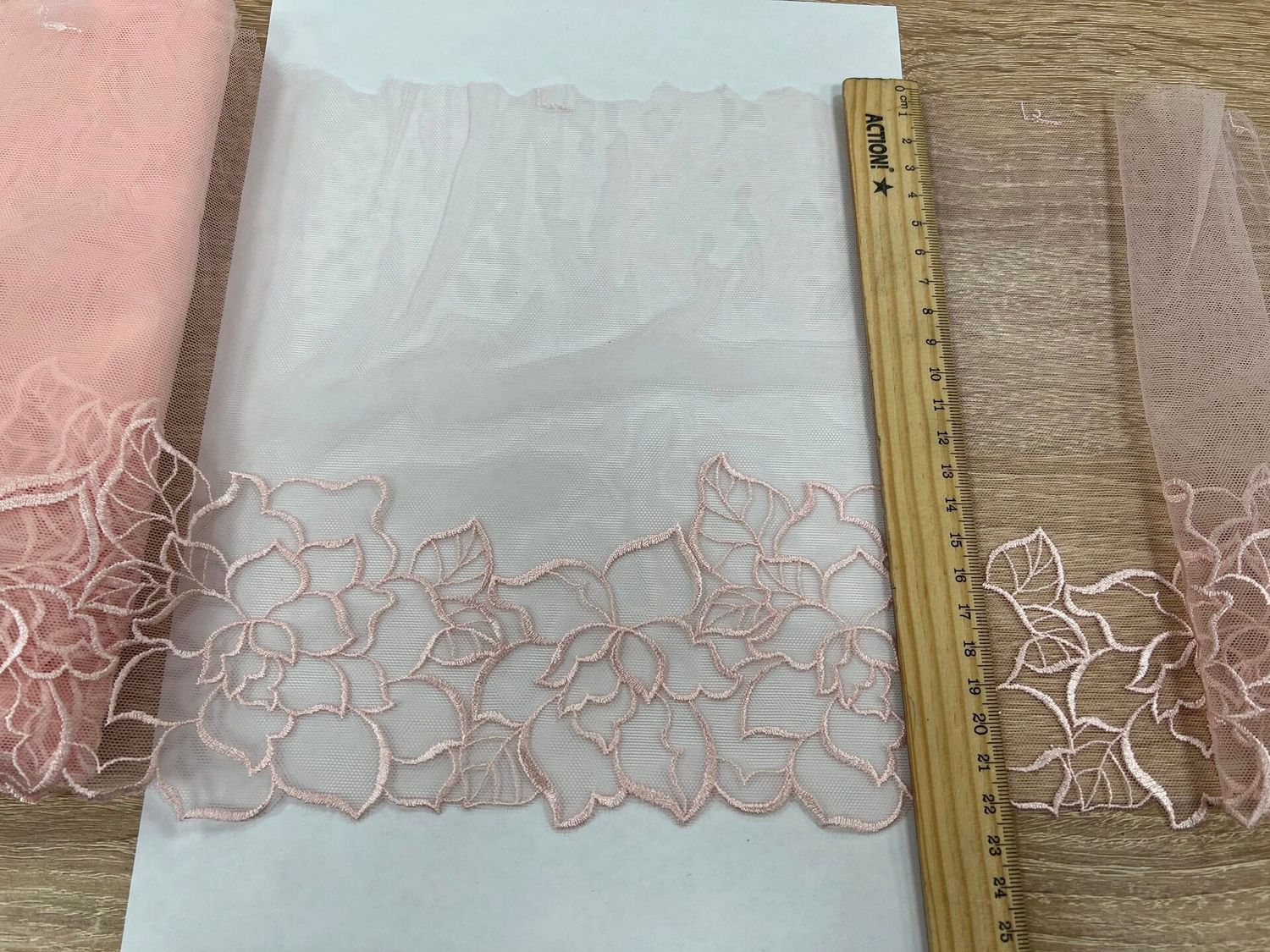 Embroidered mesh lace NI-90279 coral almond