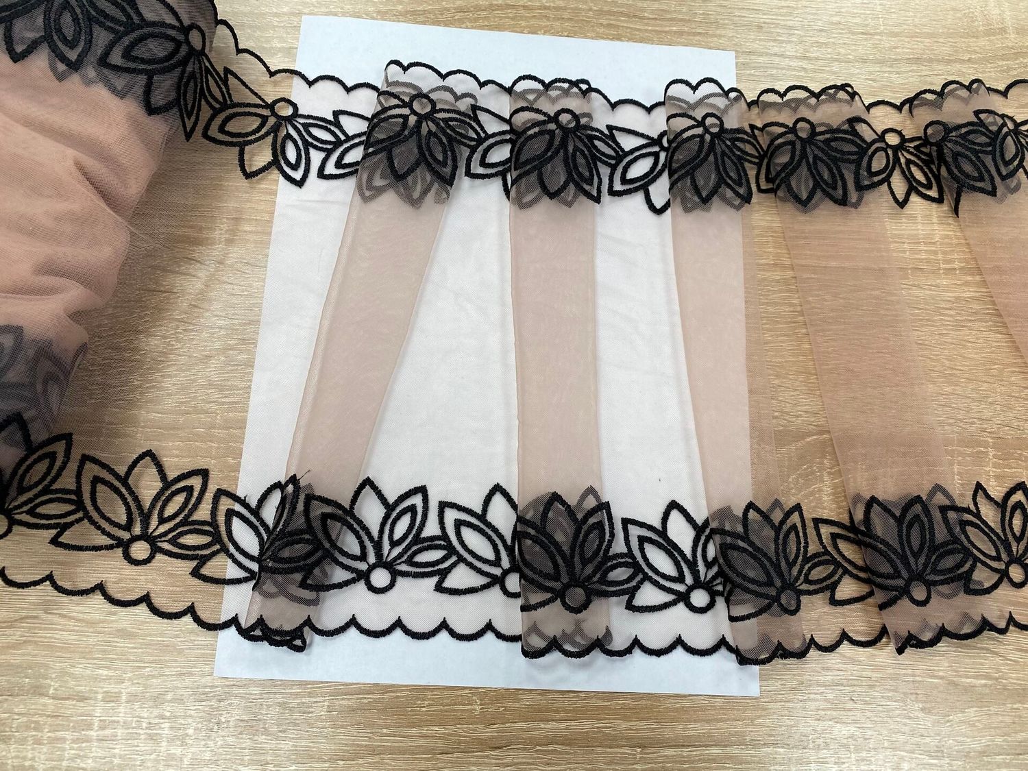 Embroidered mesh lace OS-9009 coffee-beige/black