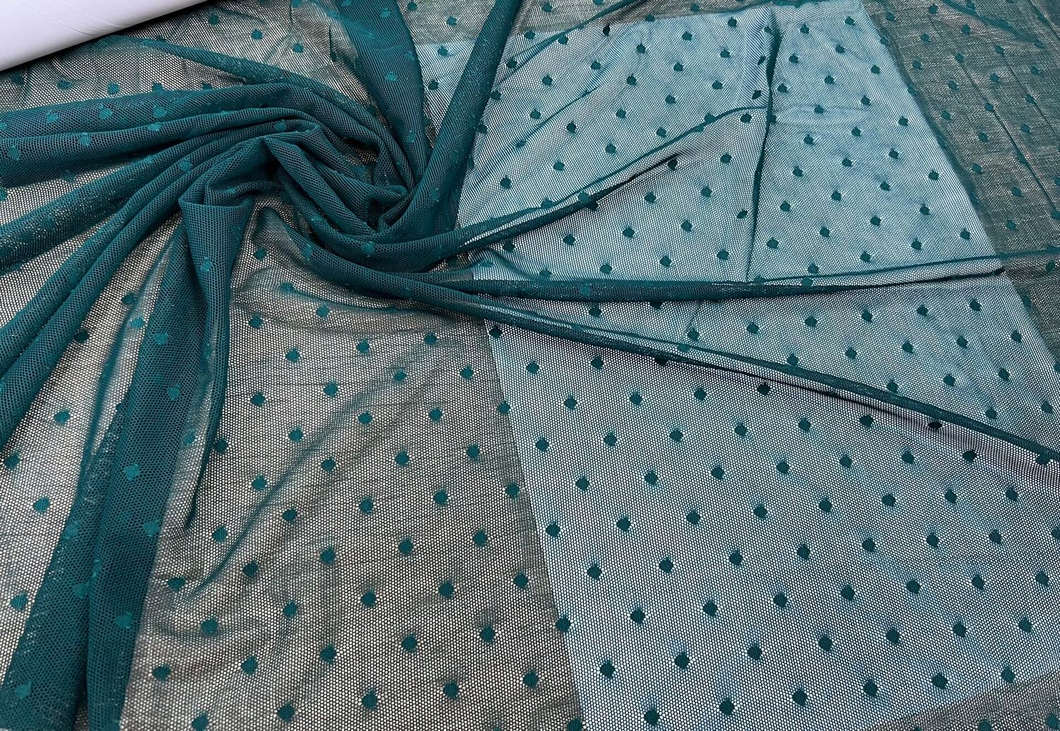 Elastic polka dot mesh dark green 5mm 1 meter