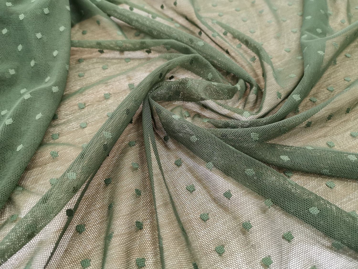 Elastic polka dot mesh khaki 1 meter