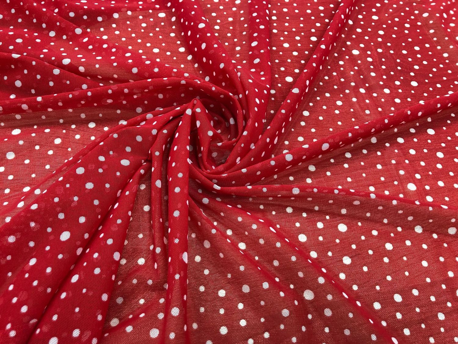 Printed elastic mesh X3 red/polka dots white