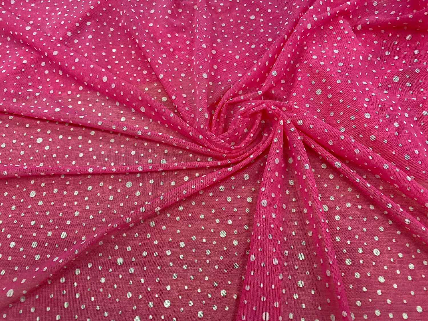 Printed elastic mesh X12 raspberry sorbet/polka dots white