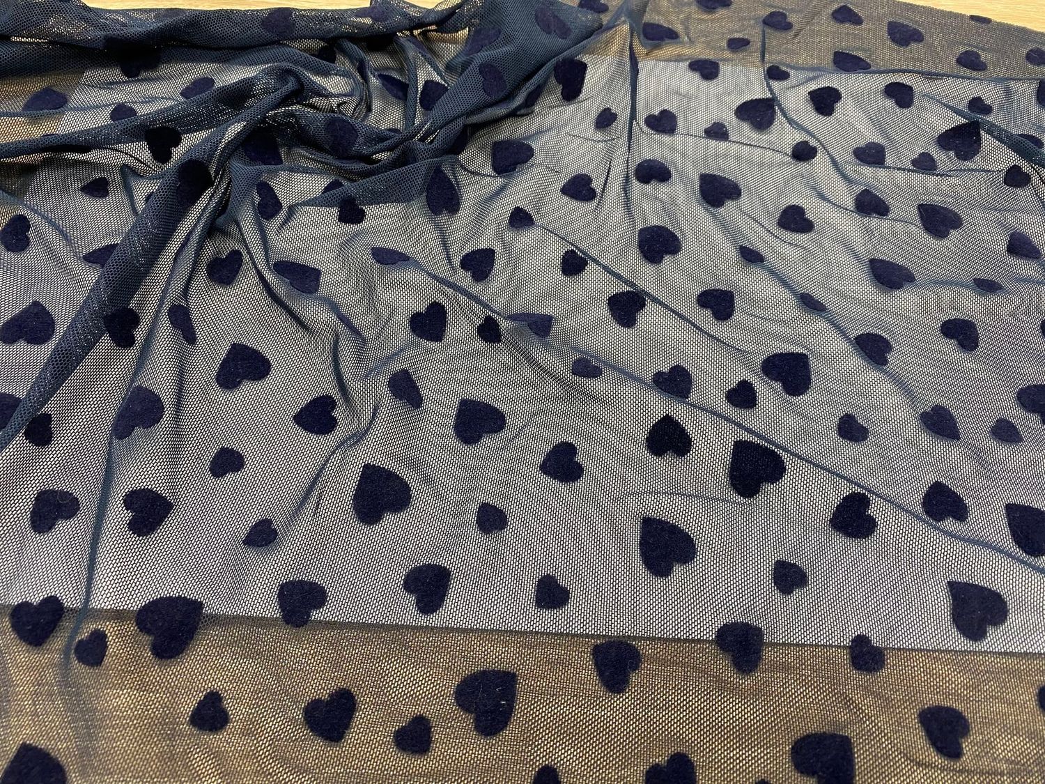 Flock elastic mesh hearts flock dark blue