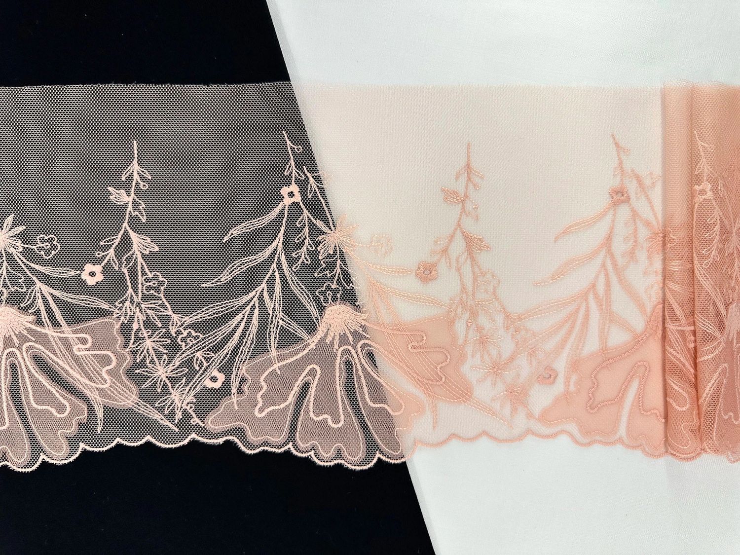 Embroidered mesh lace MA-534 coral almond