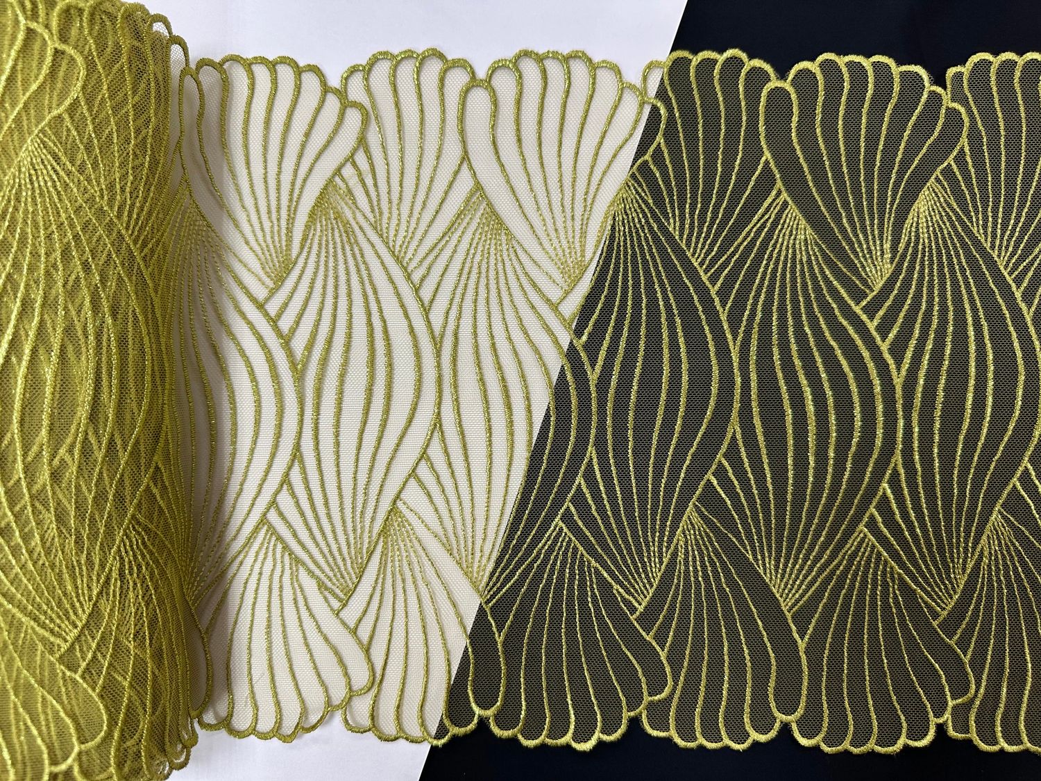 Embroidered mesh lace 24cm golden olive lurex