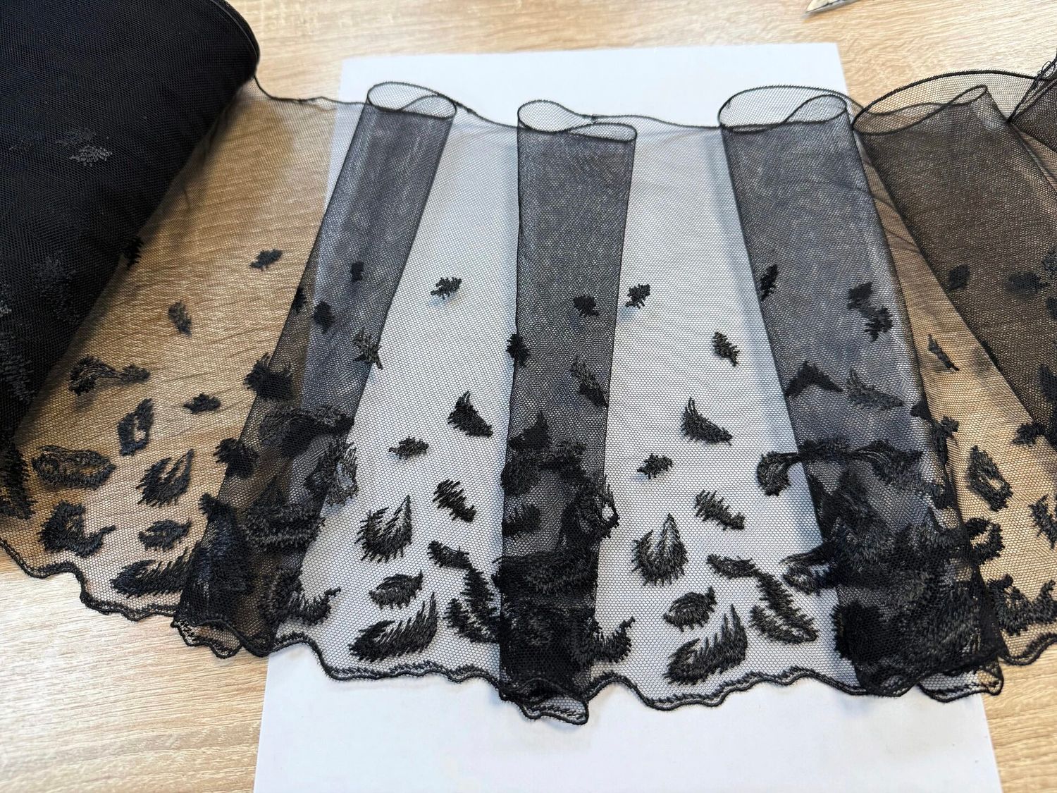 Embroidered mesh lace OM-377 black