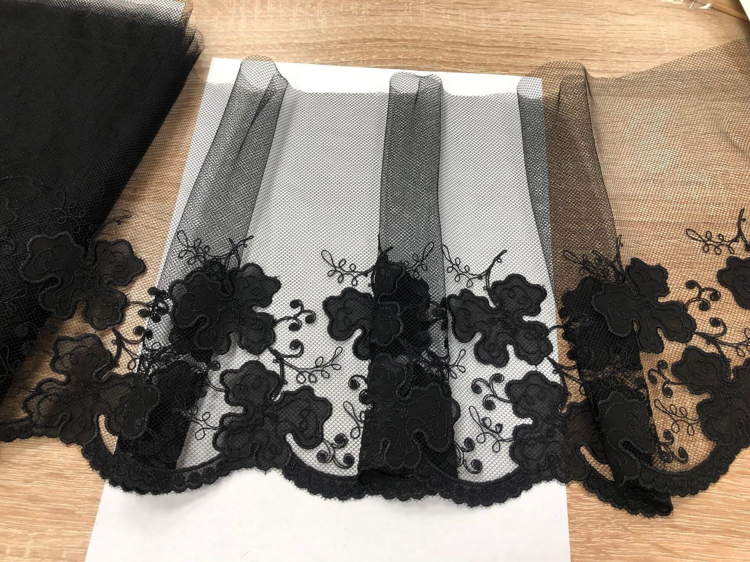 Embroidered mesh lace OS-9003/23cm black
