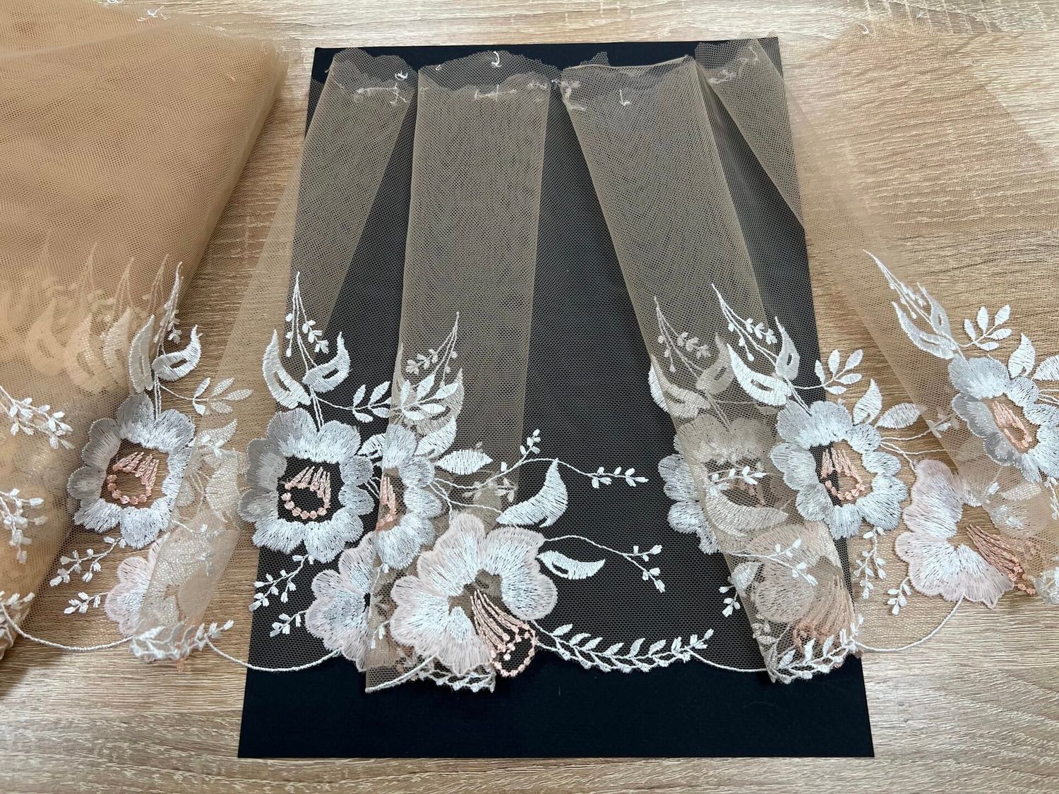 Embroidered mesh lace ST-90220 nude/ecru/light.grey/soft peach