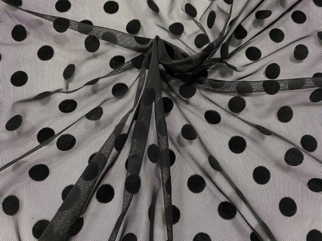 Flock elastic mesh 6697 black, polka dot 19mm
