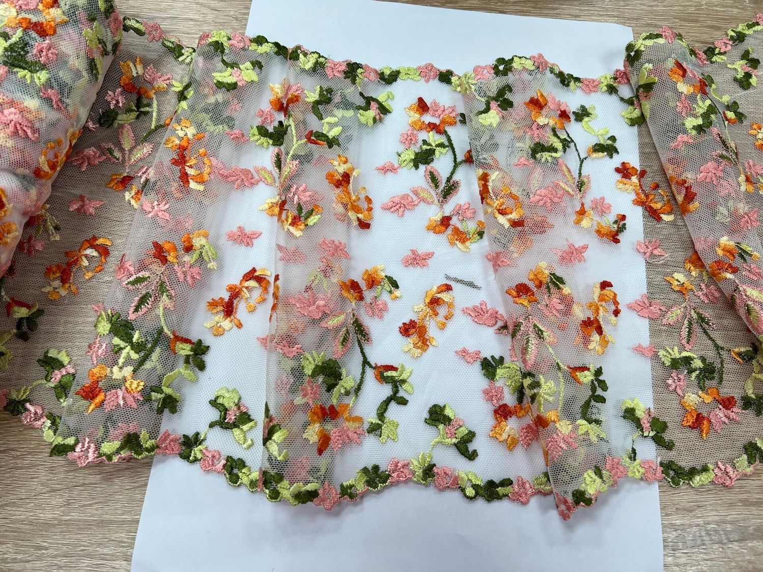 Embroidered mesh lace Mia-90225 white/peach/khaki/lime green