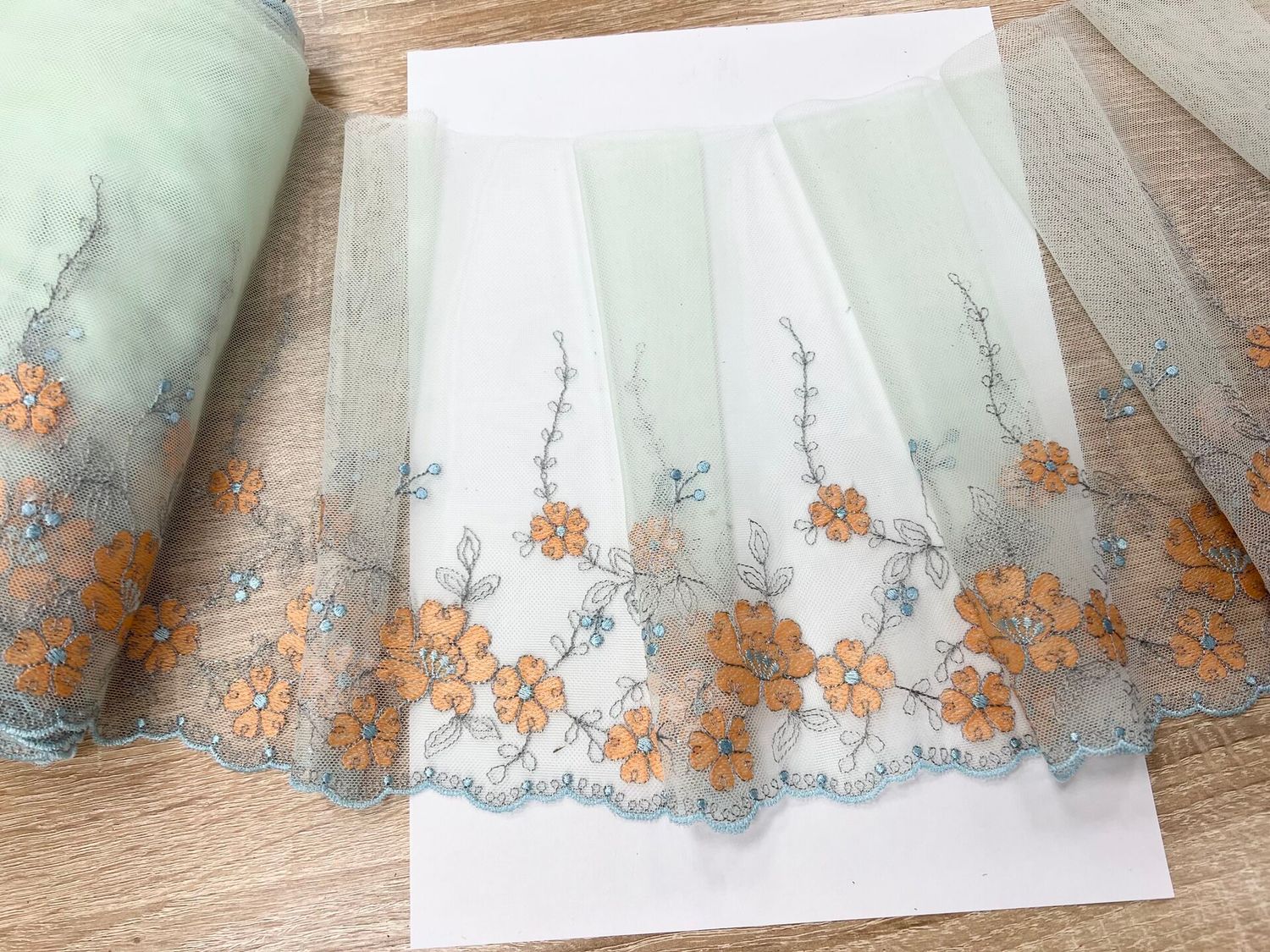 Embroidered mesh lace MIA-90240 menthol/pumpkin/sky blue/light.grey