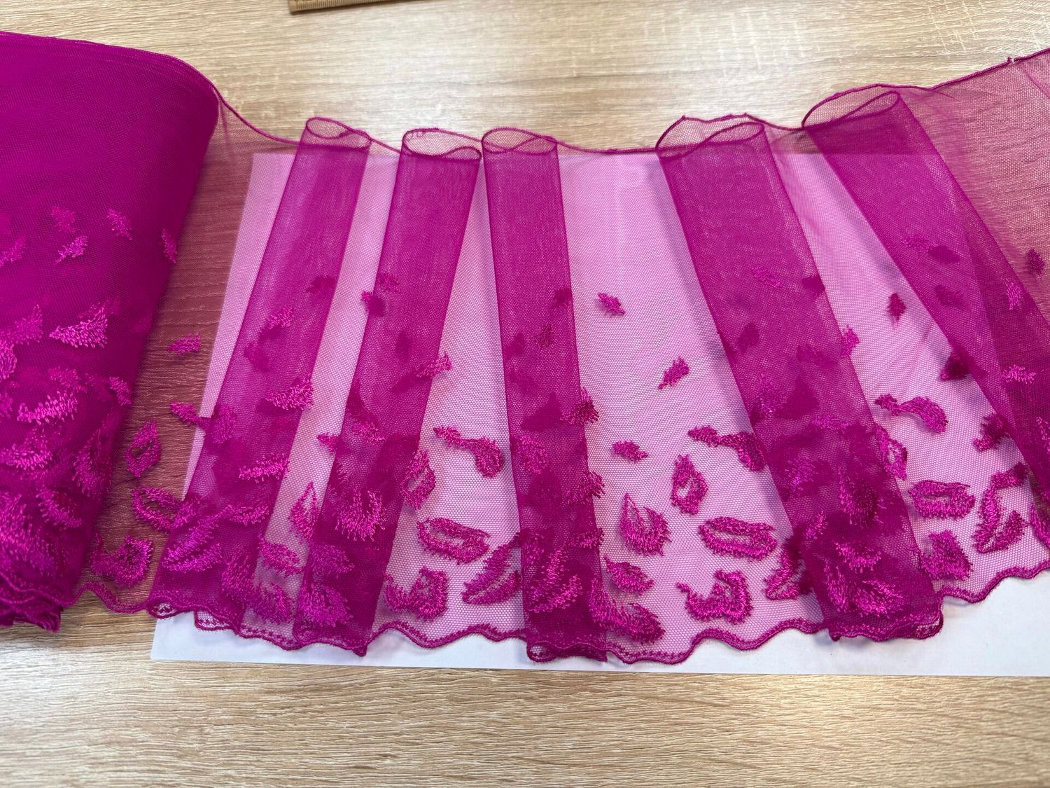 Embroidered mesh lace OM-377 fuchsia