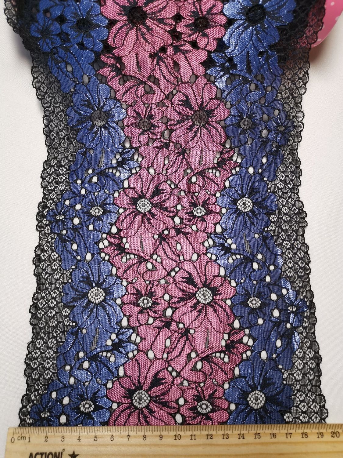 Elastic lace IC-022 black/blue/gr.pink
