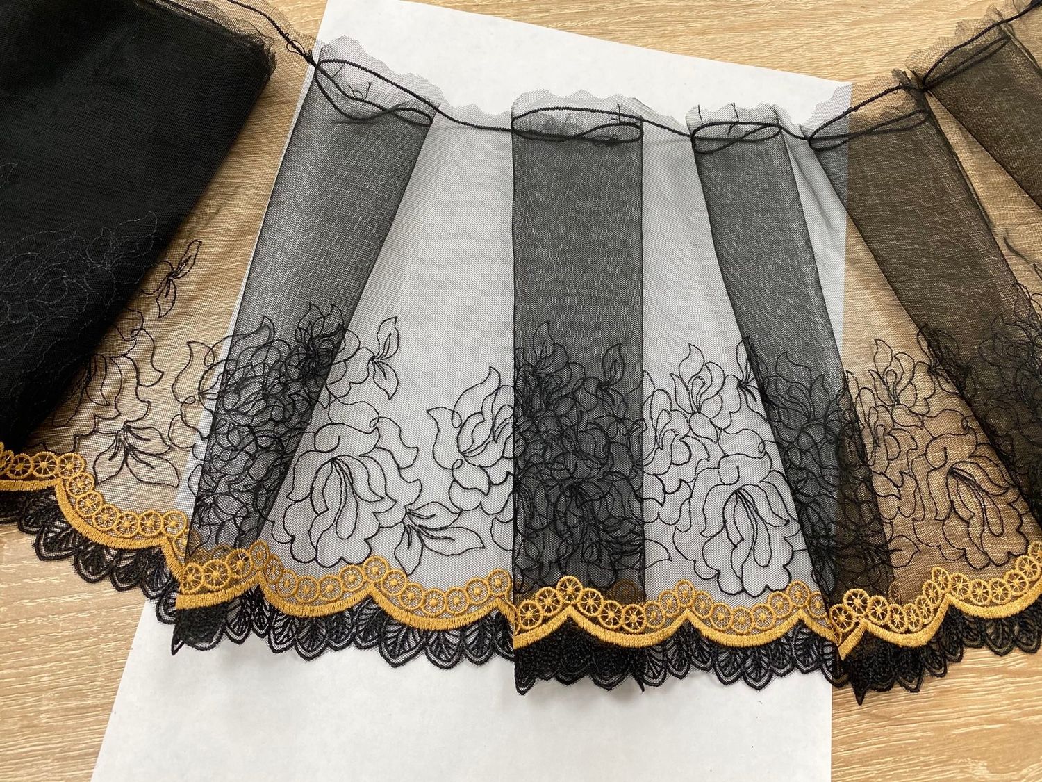Embroidered mesh lace AG-1202 black/dark.beige