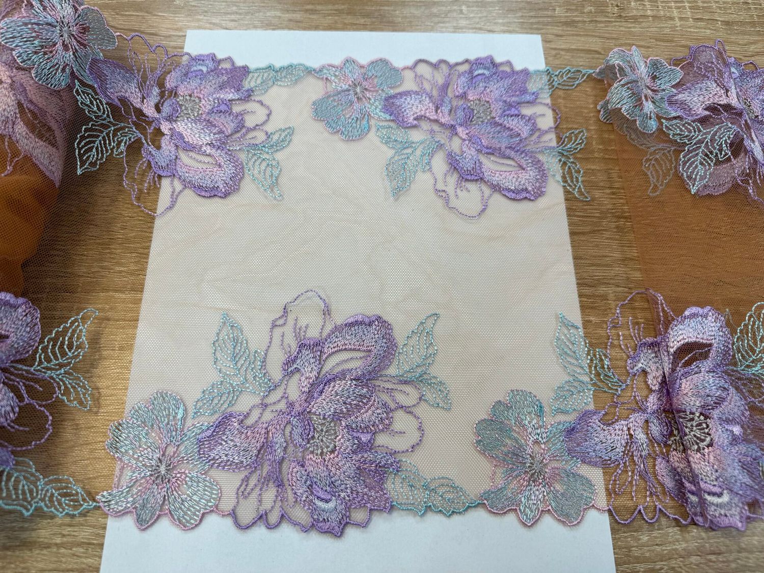 Embroidered mesh lace DC-5005 camel/lavender/soft pink/light.turquoise