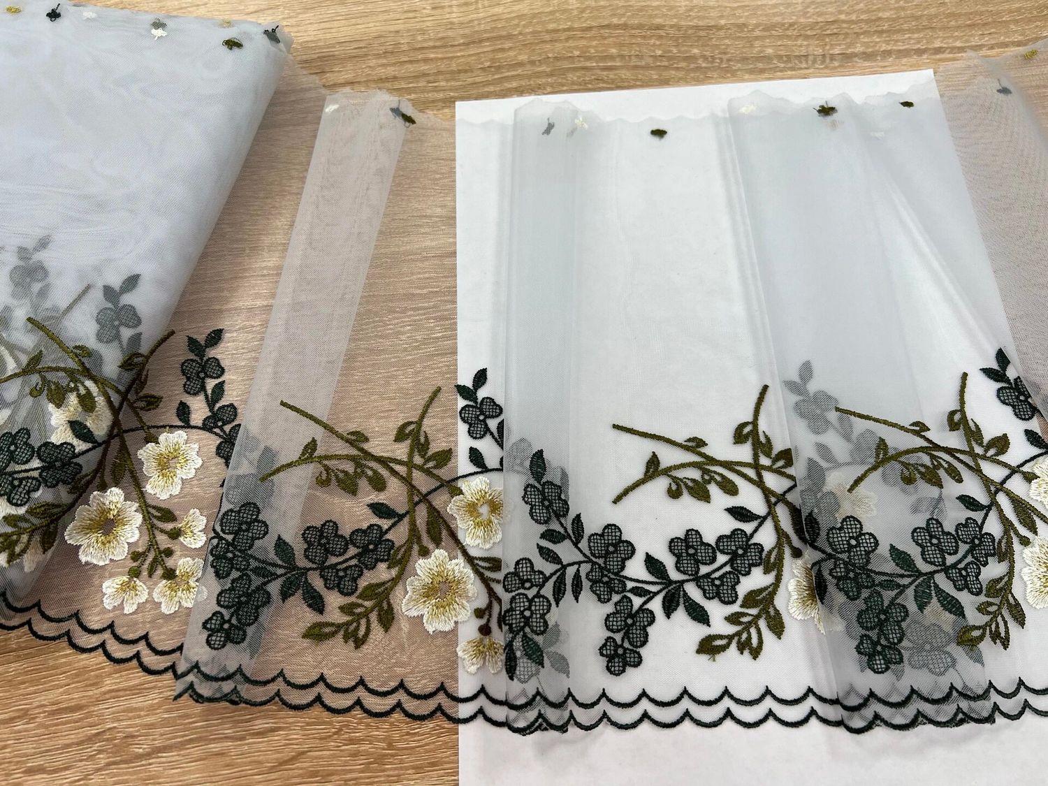 Embroidered mesh lace DC-5007 light.grey/dark.green/khaki/champagne
