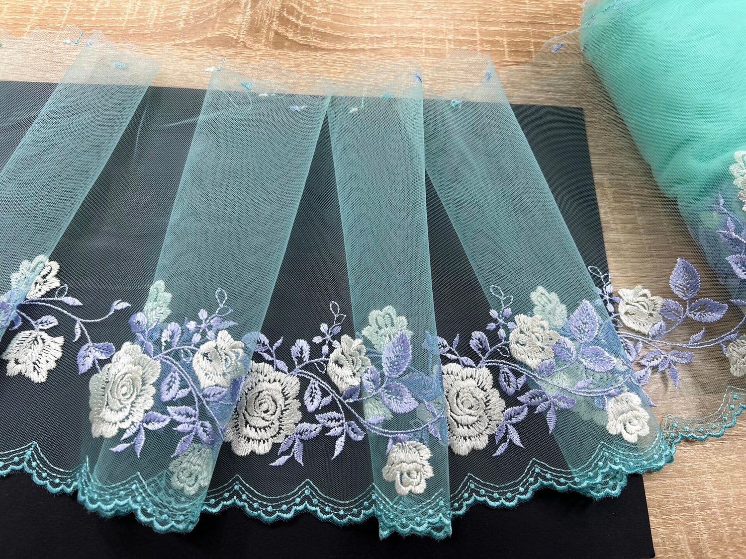 Embroidered mesh lace FD-7532 menthol/champagne/lilac