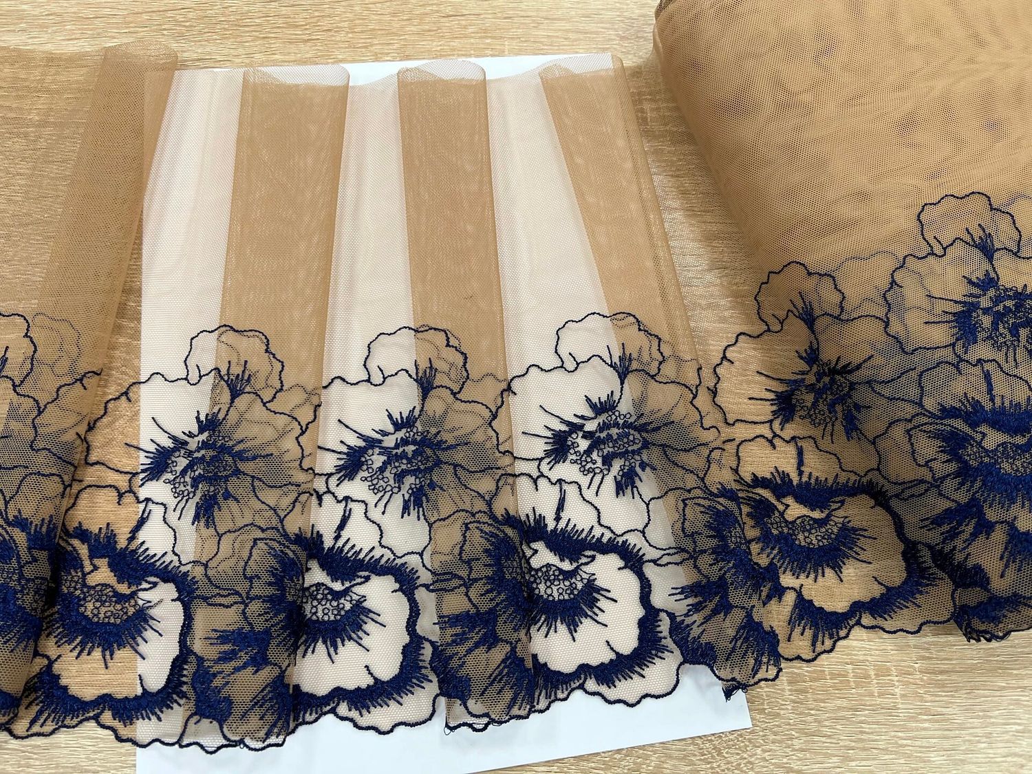 Embroidered mesh lace GB16005-1 nude with pinkish tint/dark.cornflower