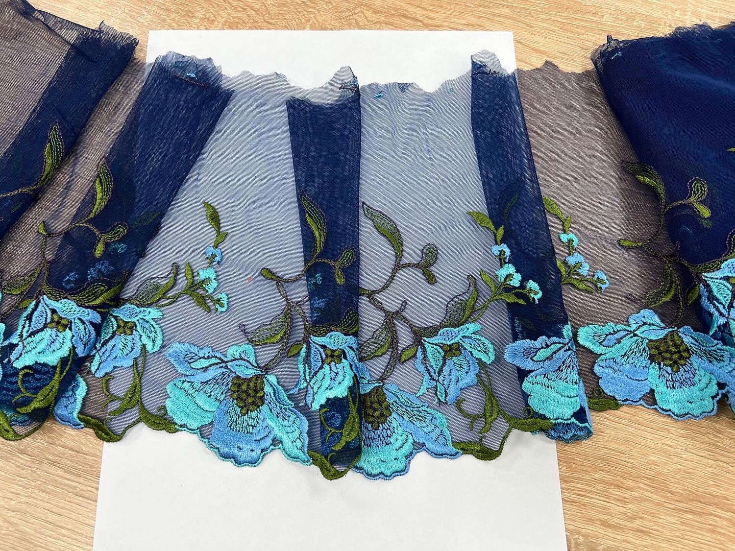 Elastic embroidered lace LN-90175 blue/turquoise