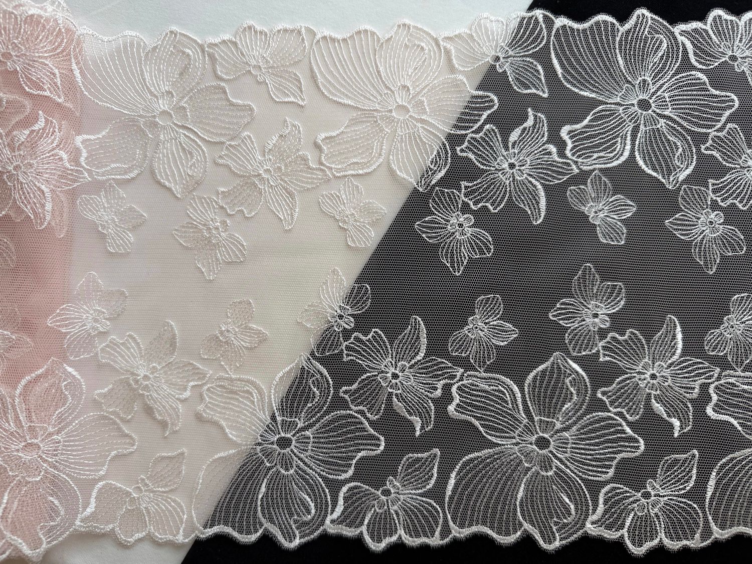 Embroidered mesh lace AL-706 light.dusty pink/ecru