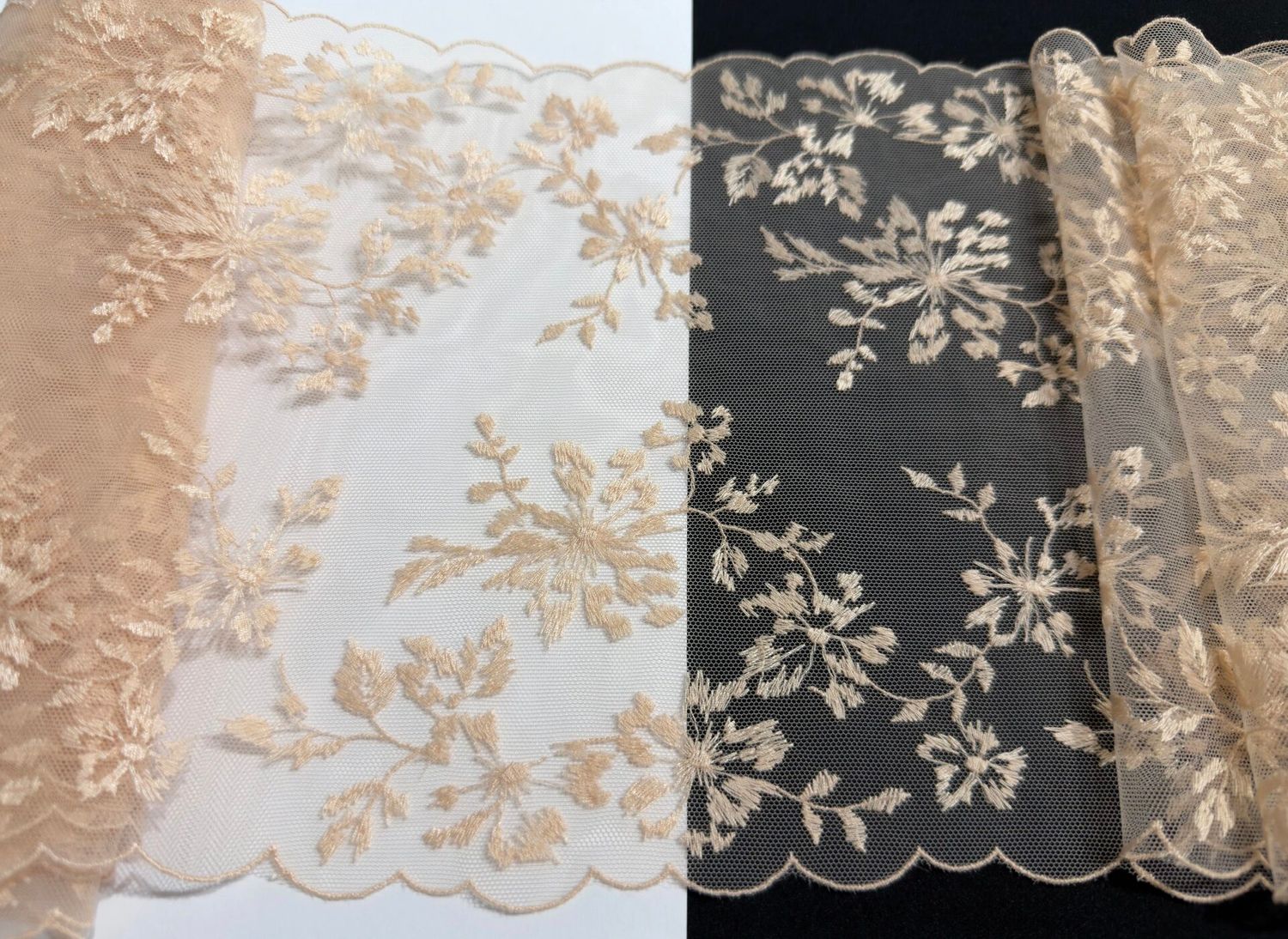 Embroidered mesh lace Di-458 peach-beige