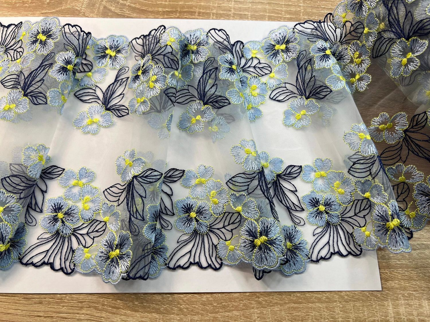 Embroidered mesh lace FD-7503 white/sky blue/dark.blue/lemon-lime