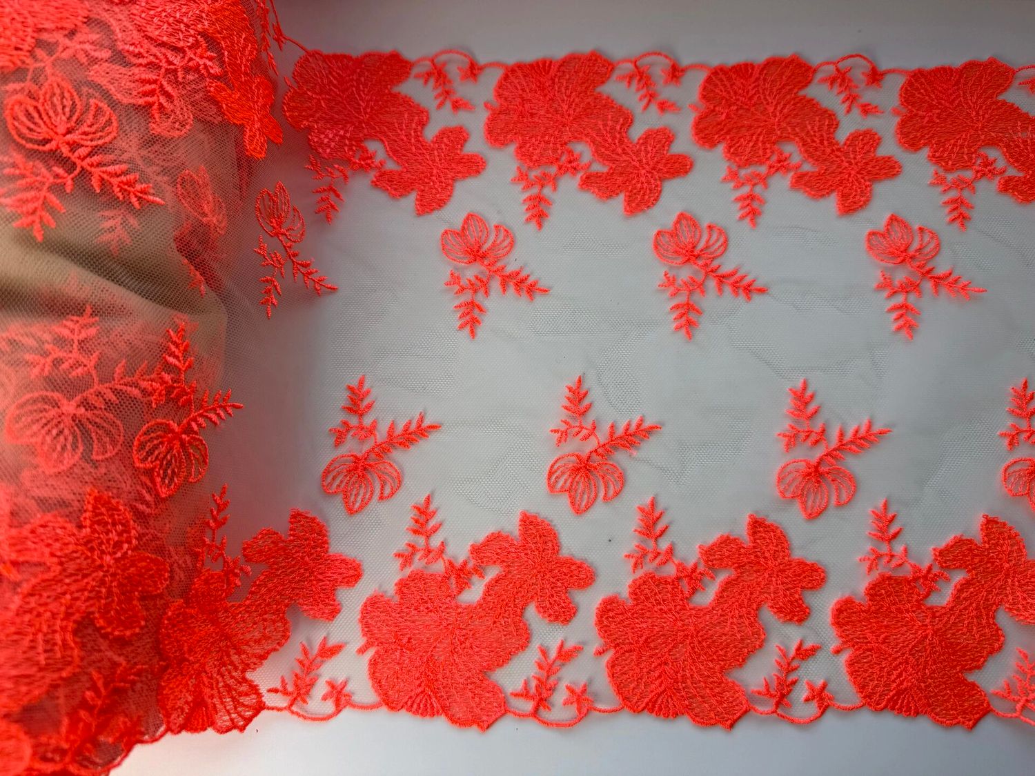Embroidered mesh lace Di-459 nude/orange neon