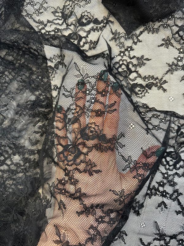 Black Stretch Guipure Lace Fabric 1meter
