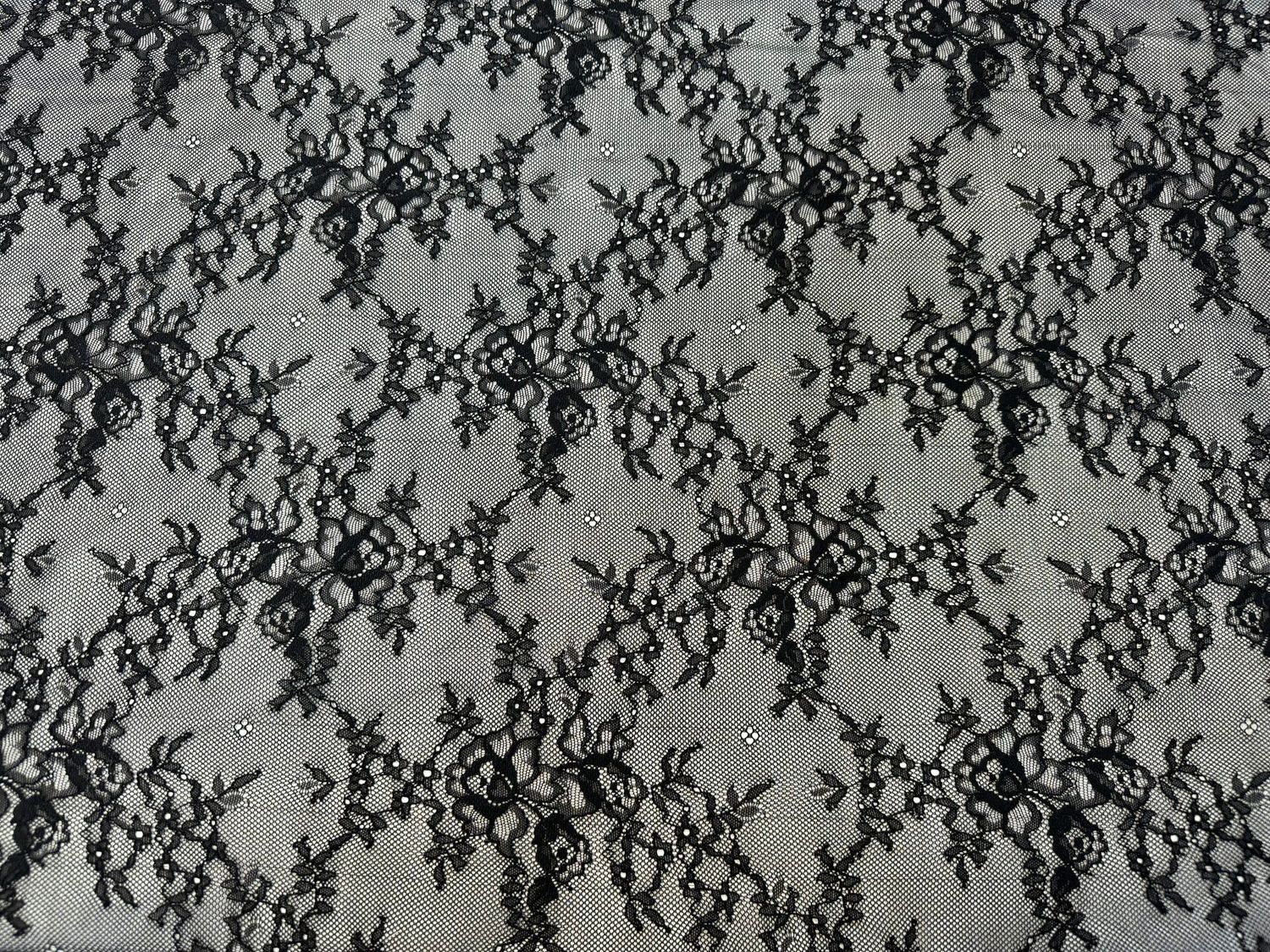 Black Stretch Guipure Lace Fabric 1meter
