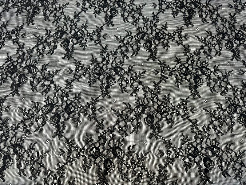 Black Stretch Guipure Lace Fabric 1meter