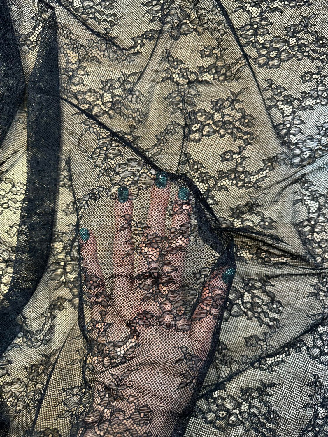 Black Stretch Guipure Lace Fabric 1meter