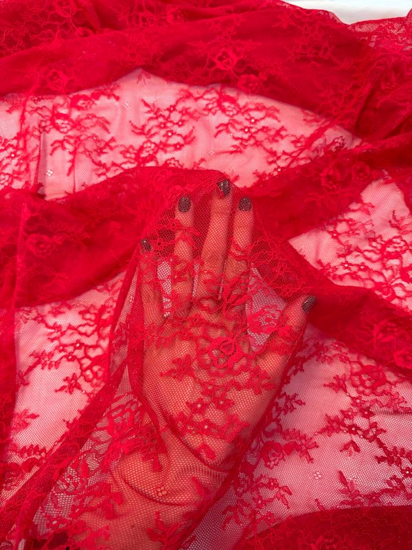 Red Stretch Guipure Lace Fabric 1meter
