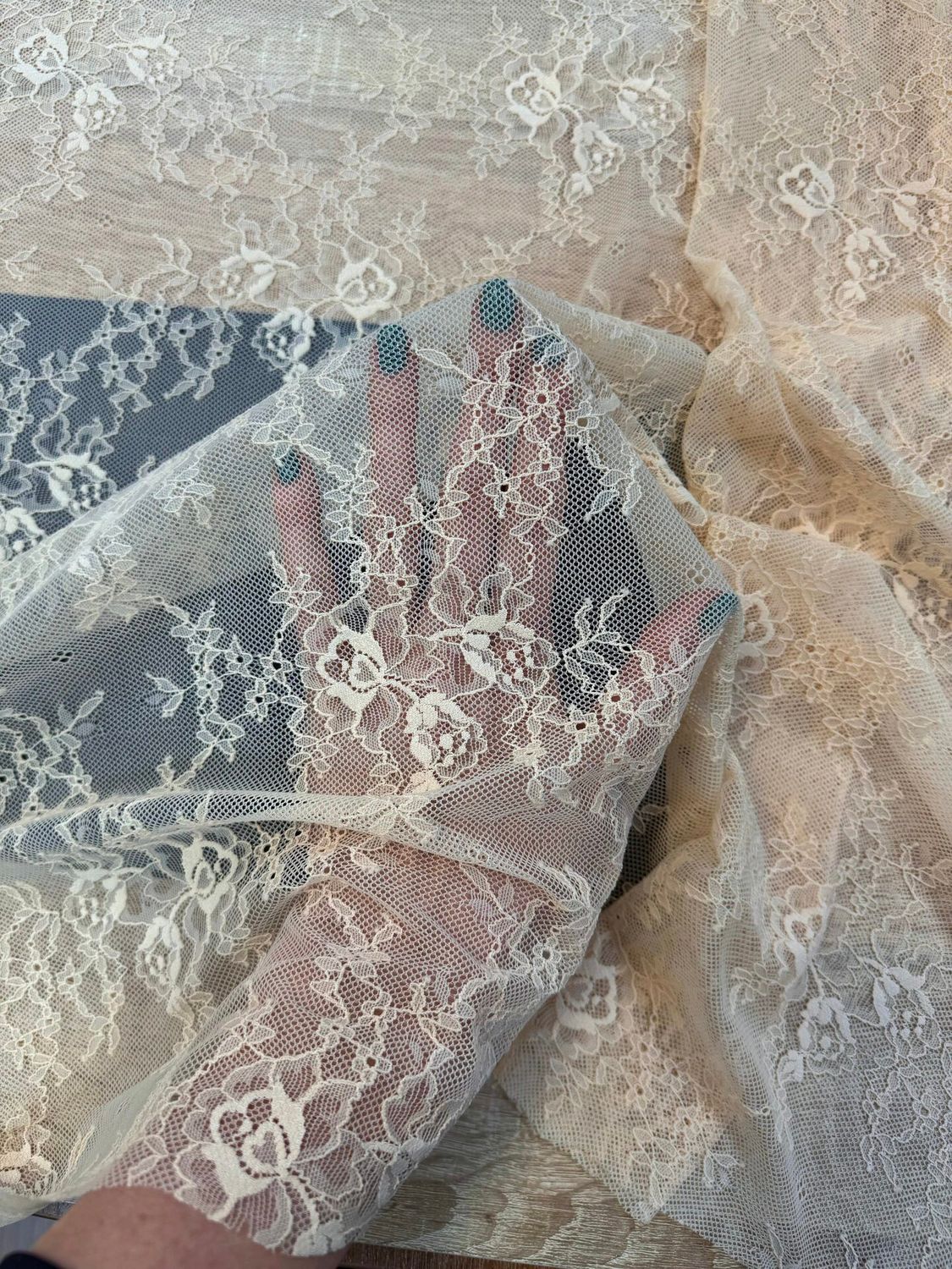 Peach Beige Stretch Guipure Lace Fabric 1meter