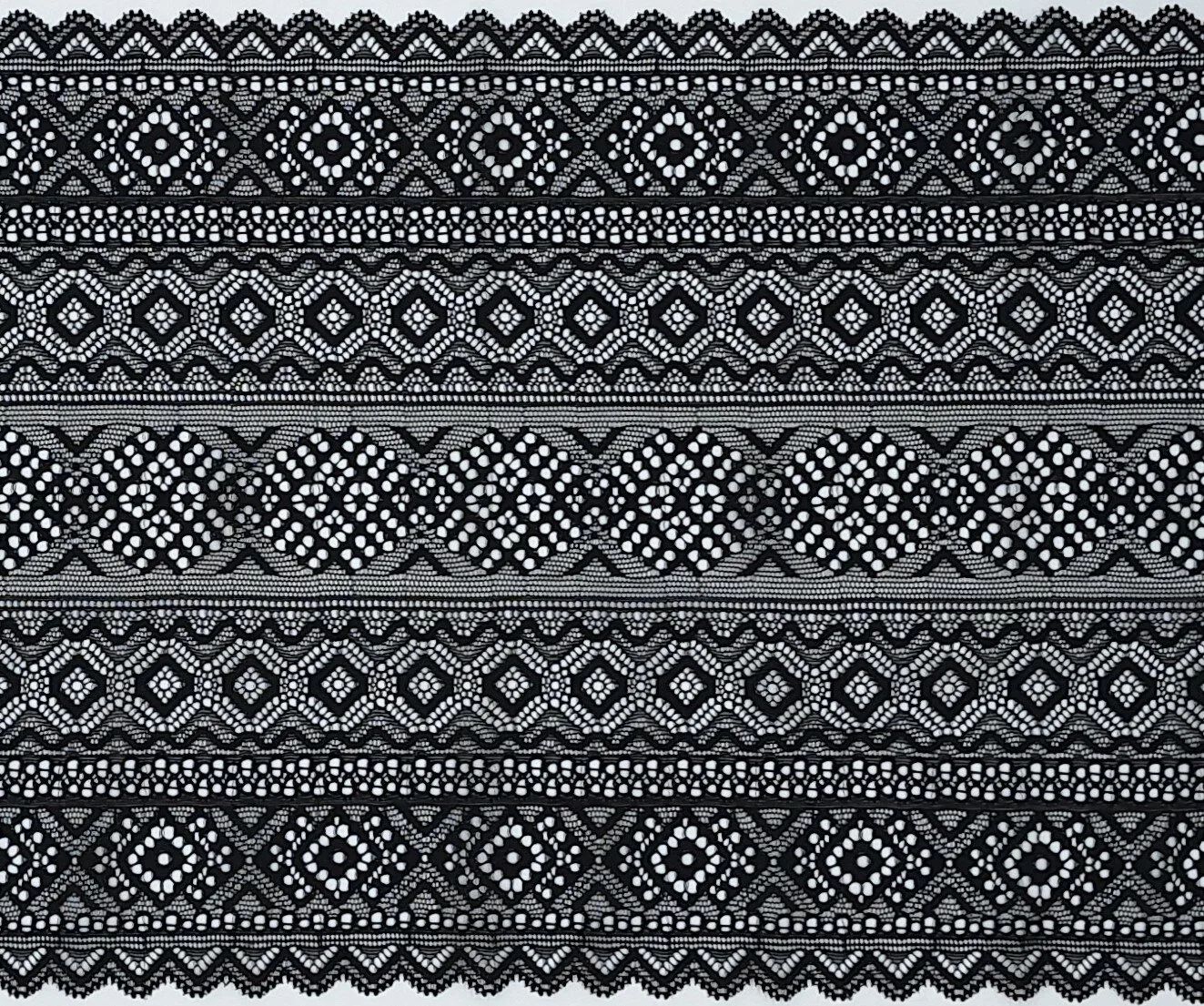 Black Geometric Stretch Lace 22.5 cm