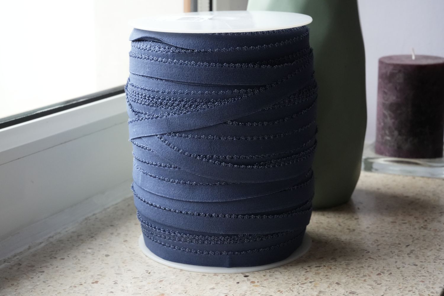 crown blue picot elastic 14 mm 0.55 inch dark blue pantone 19-3926 tpg plush bra band trim