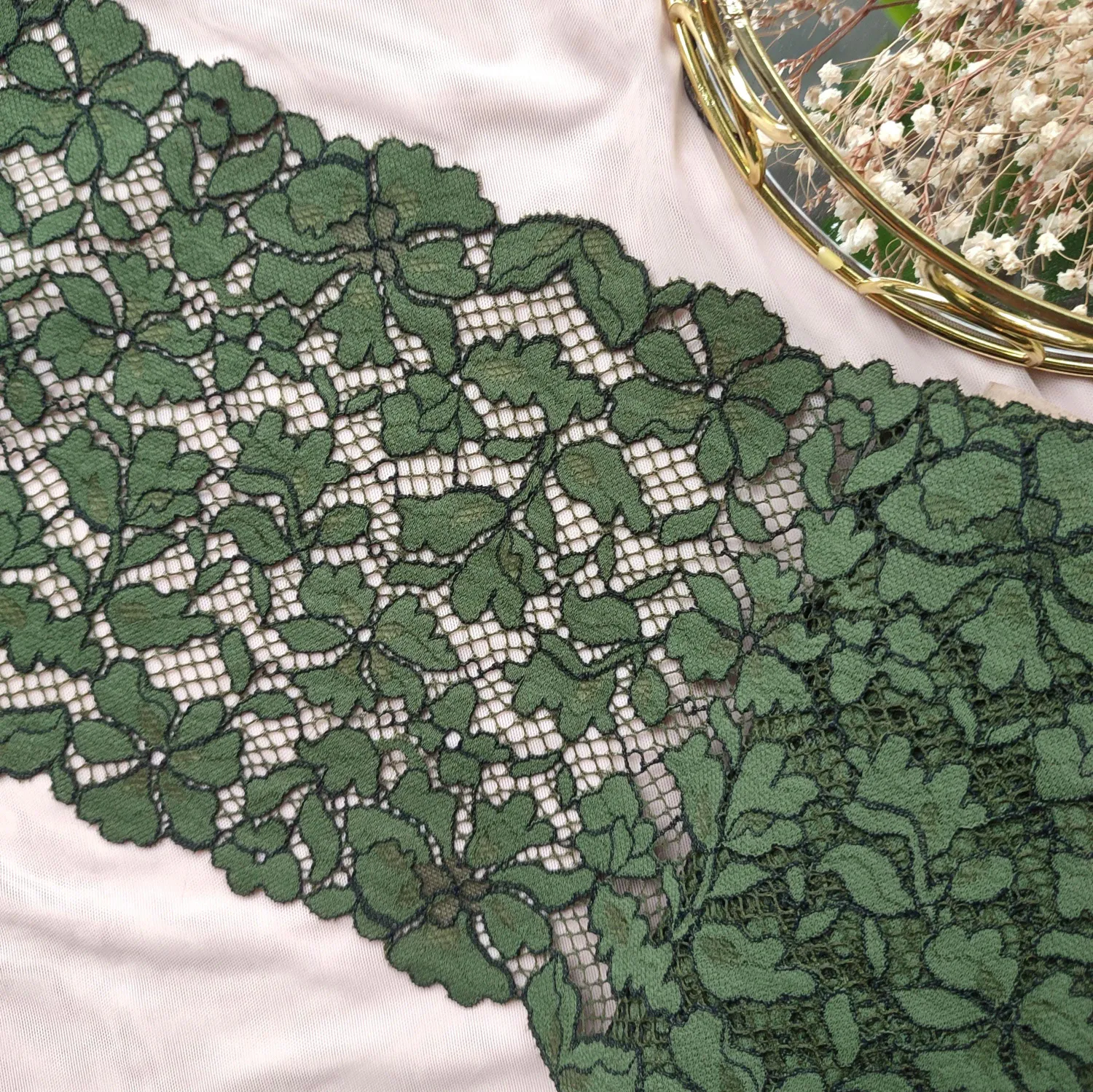 khaki stretch lace trim 16.5 cm 6.5 inches for lingerie bra sewing by the metre