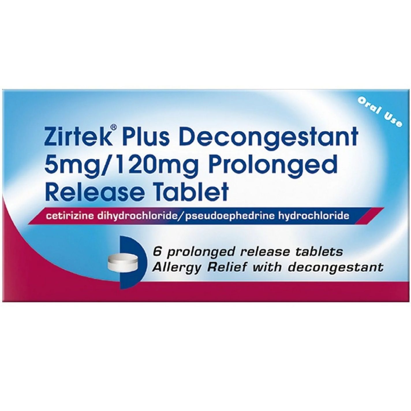 Zirtek Plus Decongestant 5mg/120mg Prolonged Release 6 Tablets