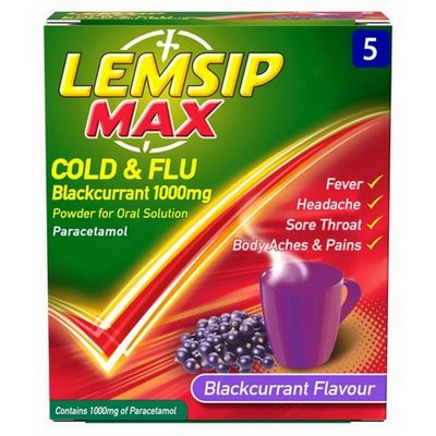 Lemsip Max Cold & Flu Blackcurrant Flavour 5 Sachets
