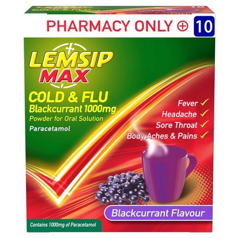 Lemsip Max Cold & Flu Blackcurrant Flavour 10 Sachets
