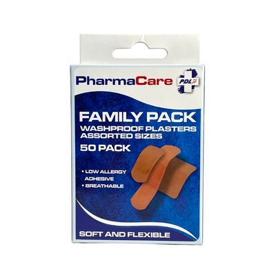 PharmaCare Family Pack Washproof Plasters 50 Pack