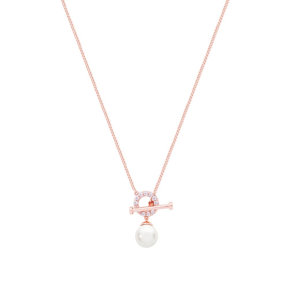 Tipperary Crystal T-Bar Pendant Rose Gold with Pearl