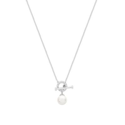 Tipperary Crystal T-Bar Pendant Silver with Pearl