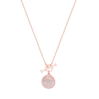 Tipperary Crystal T-Bar Pendant Rose Gold Pave Set Circle