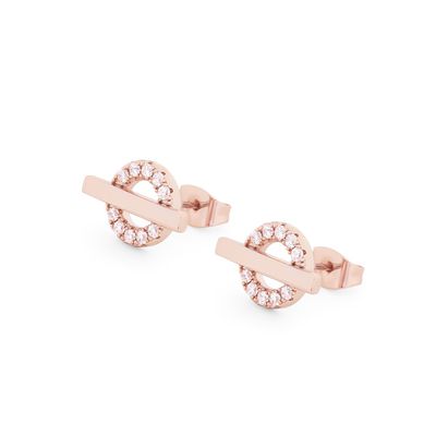 Tipperary Crystal T-Bar Stud Earrings Rose Gold Circle CZ