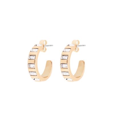 Tipperary Crystal TC Hoop Earrings Art Deco Gold