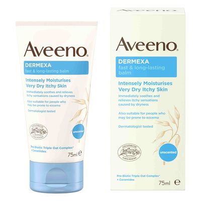 Aveeno Dermexa fast and long-lasting balm 75ml, tube and box
