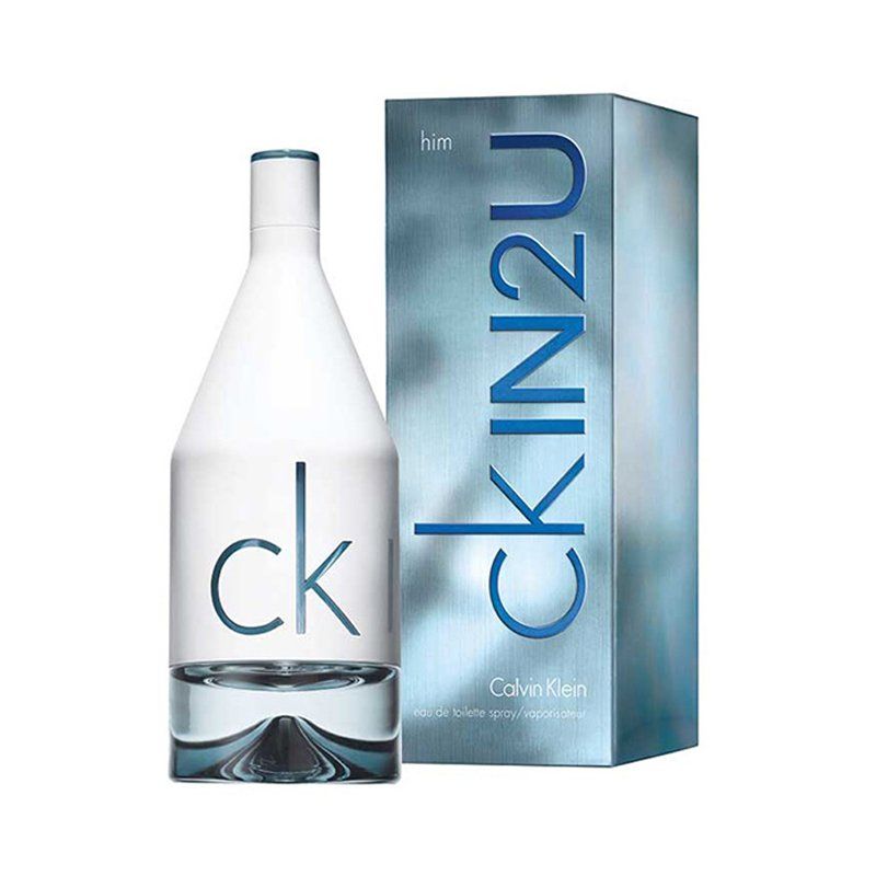 Calvin Klein In 2U Mens 100ml Eau de Toilette Calvin Klein CK IN2U for him Eau de Toilette 100ml, bottle beside blue box