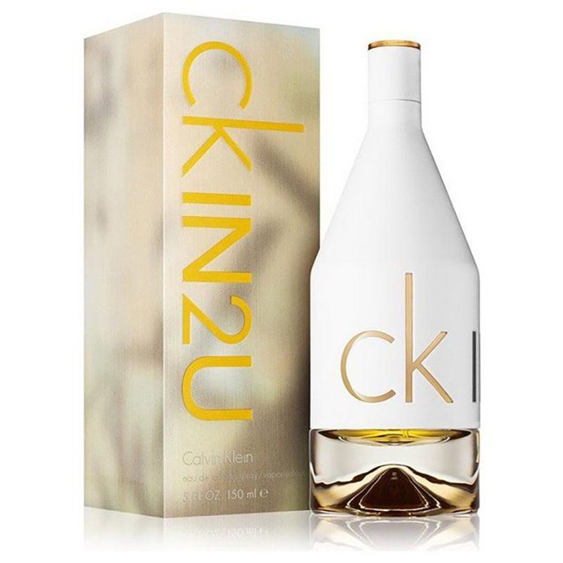 Calvin Klein In 2U Ladies 150ml Eau de Toilette Calvin Klein CK IN2U for Her Eau de Toilette 150ml, white bottle with gold logo beside beige box