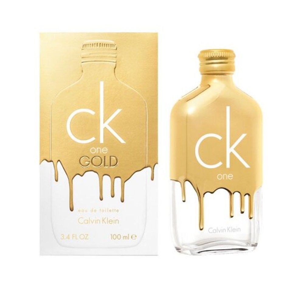 Calvin Klein One Gold 100ml Eau de Toilette Calvin Klein CK One Gold Eau de Toilette 100ml, gold flask bottle beside box