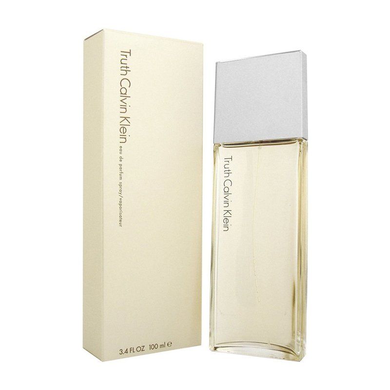Truth Calvin Klein 100ml Eau de Parfum Calvin Klein Truth for women Eau de Parfum 100ml, frosted bottle beside cream box